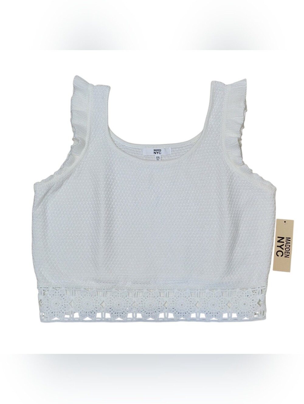 NWT Madden NYC Cream Knit Cropped Flutter Tank Floral Crochet Trim Plus 3x XXXL